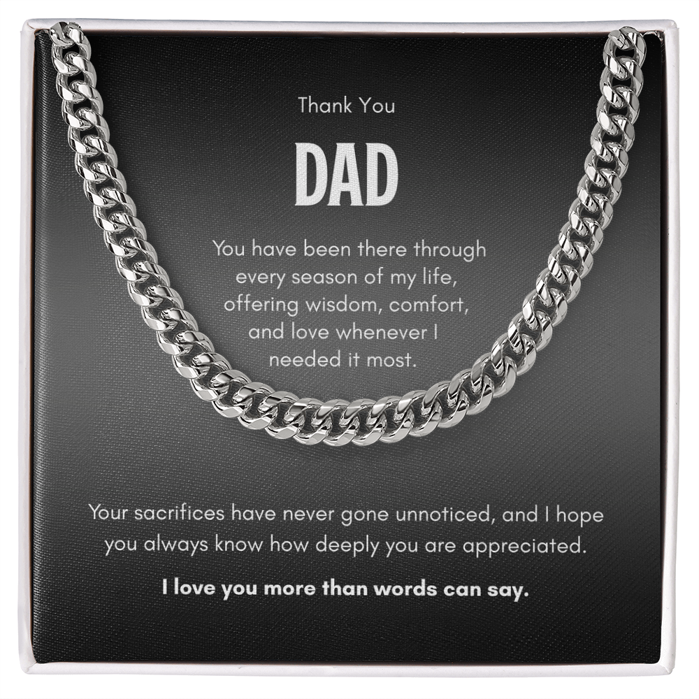 Thank You Dad Necklace – Cuban Link Chain Gift for Father