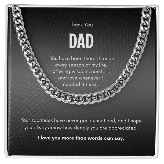 Thank You Dad Necklace – Cuban Link Chain Gift for Father