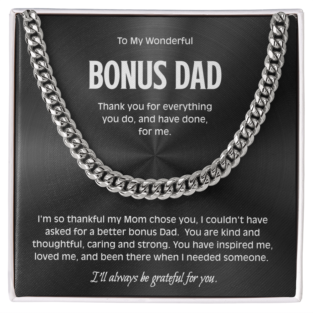Bonus Dad Cuban Link Chain - Sentimental Necklace Gift for Stepdad