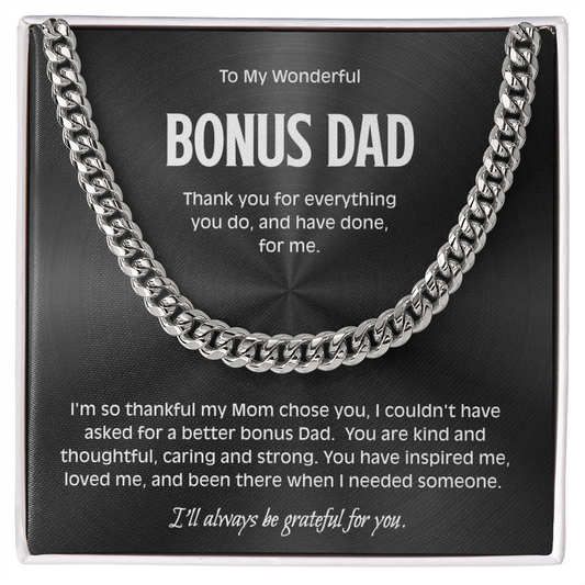 Bonus Dad Cuban Link Chain - Sentimental Necklace Gift for Stepdad