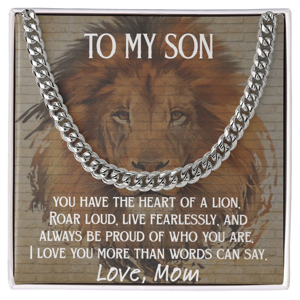 To My Son - Heart of a Lion Cuban Link Chain