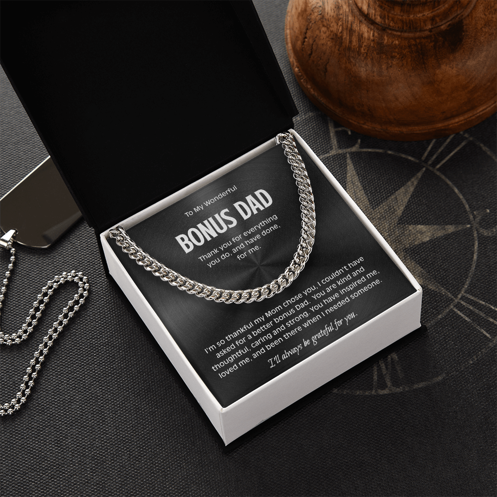 Bonus Dad Cuban Link Chain - Sentimental Necklace Gift for Stepdad