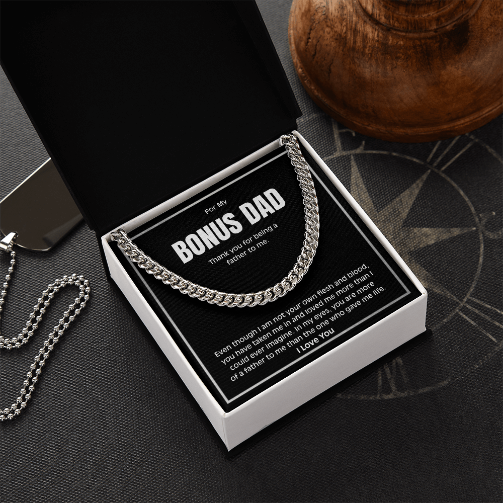 Bonus Dad Necklace – Meaningful Cuban Link Chain Gift for Stepdad