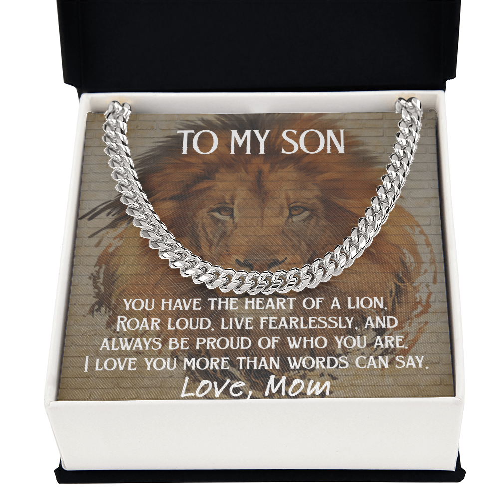 To My Son - Heart of a Lion Cuban Link Chain