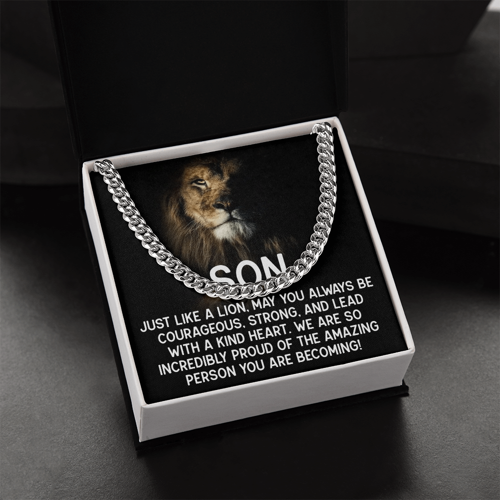 To My Son - Courageous Lion Cuban Link Chain