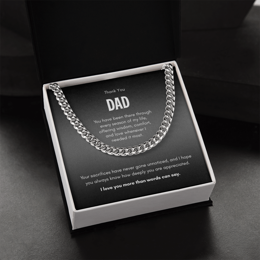 Thank You Dad Necklace – Cuban Link Chain Gift for Father