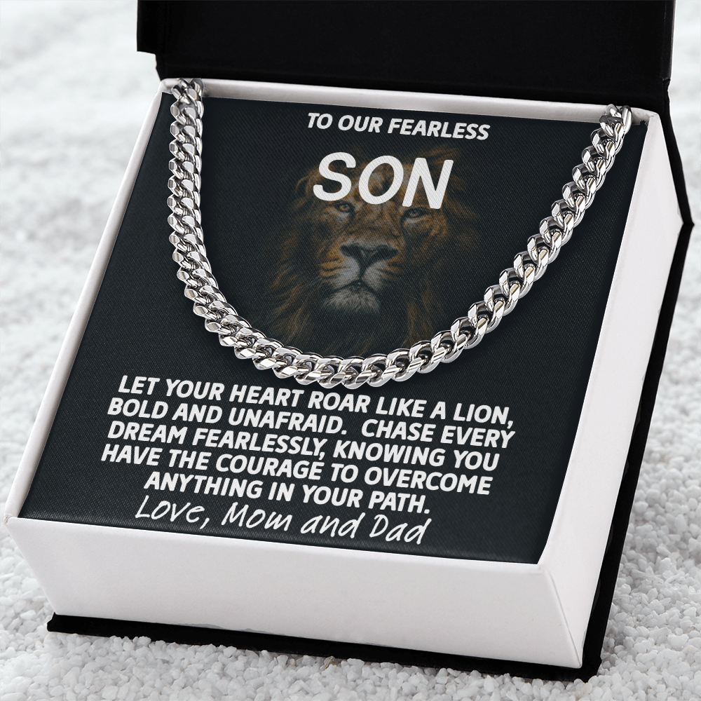 To Our Fearless Son - Bold Lion Cuban Link Chain