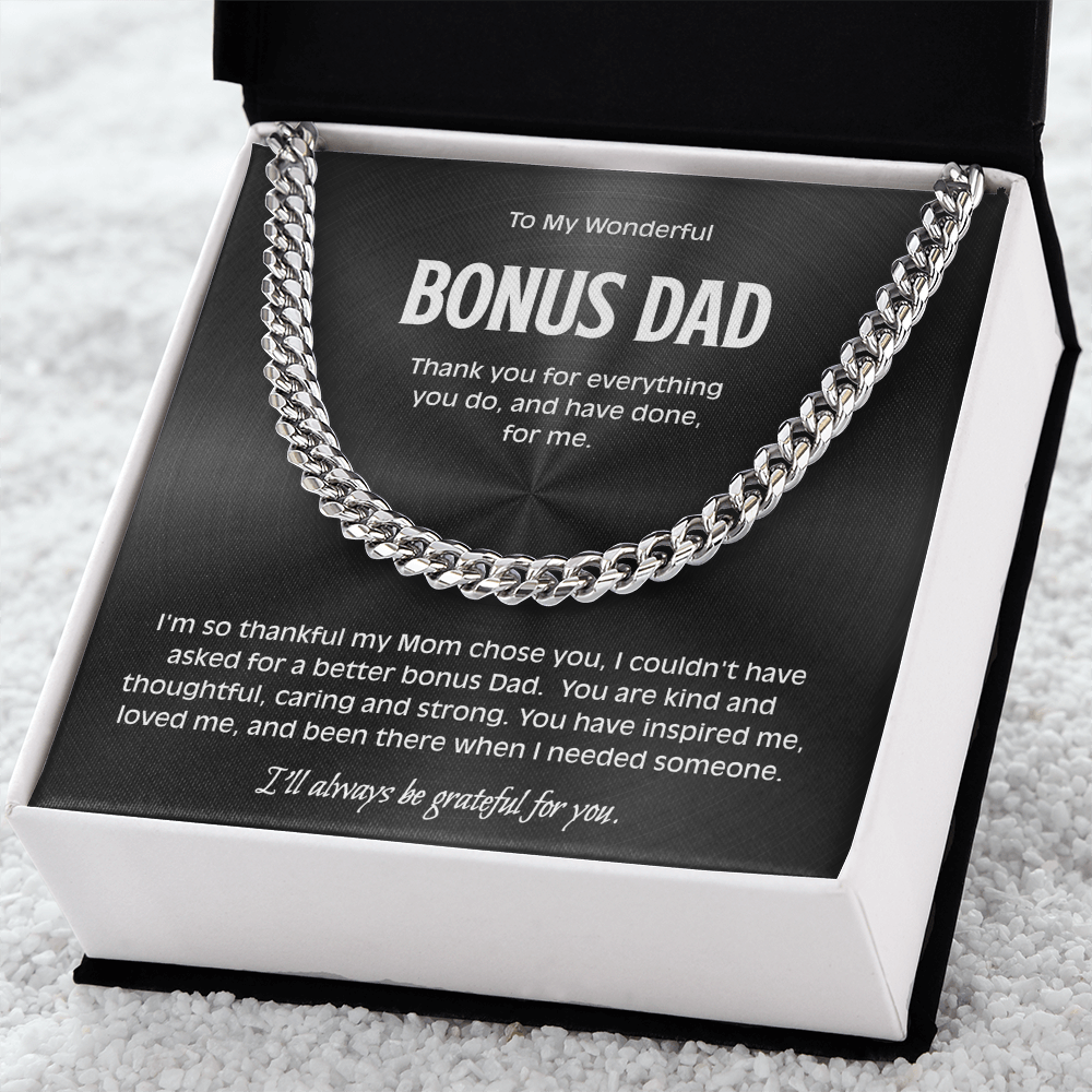 Bonus Dad Cuban Link Chain - Sentimental Necklace Gift for Stepdad