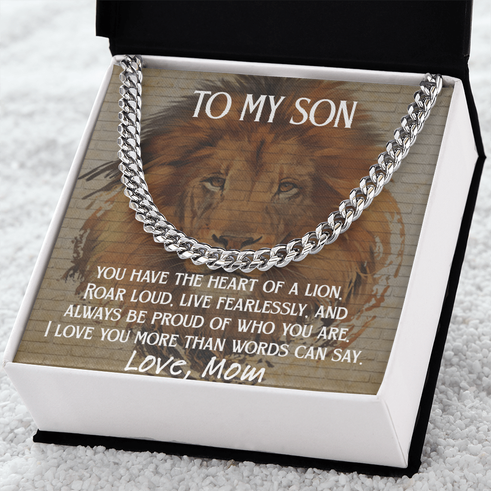 To My Son - Heart of a Lion Cuban Link Chain