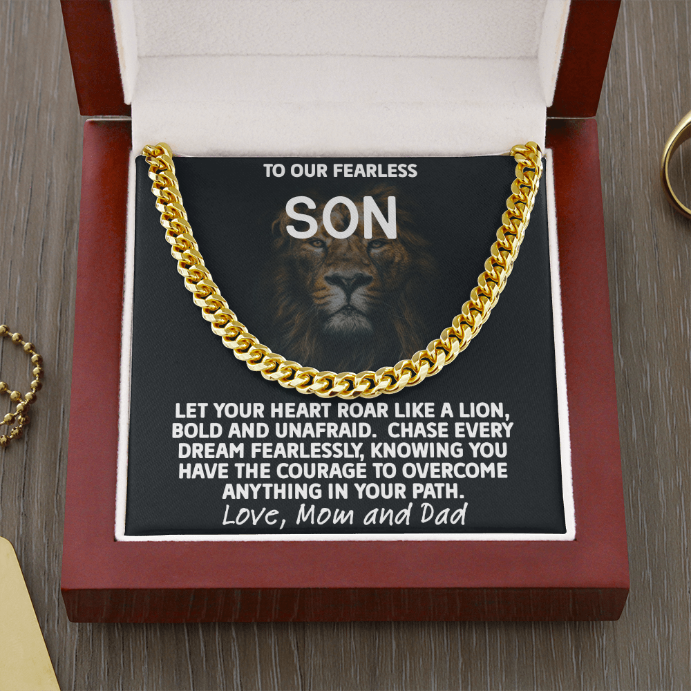 To Our Fearless Son - Bold Lion Cuban Link Chain