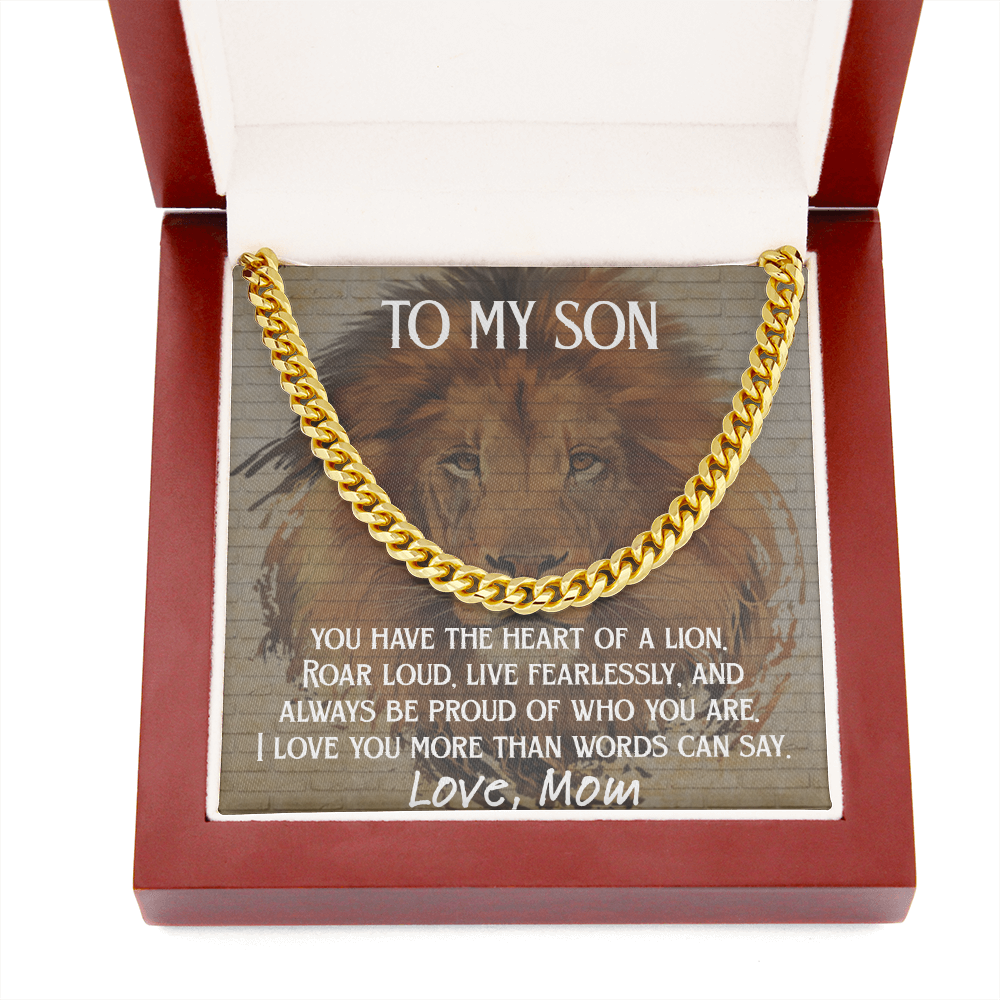 To My Son - Heart of a Lion Cuban Link Chain