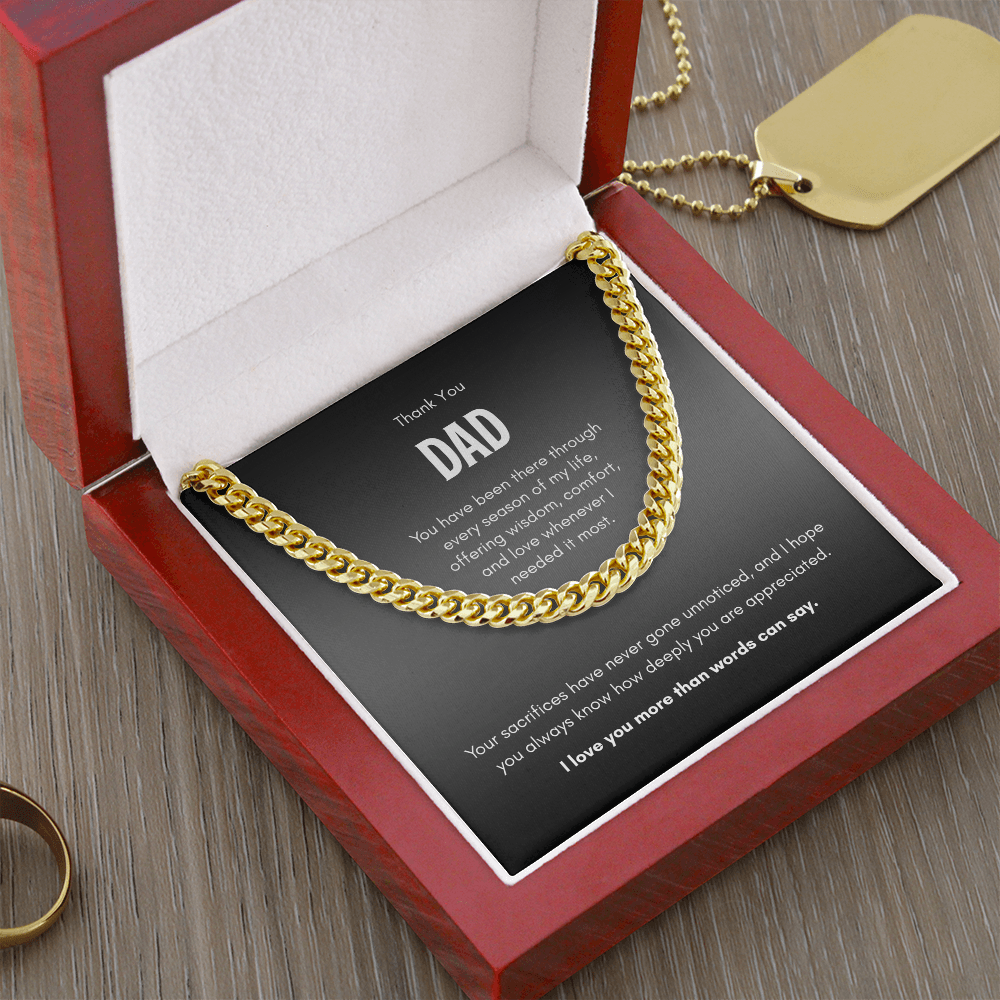 Thank You Dad Necklace – Cuban Link Chain Gift for Father