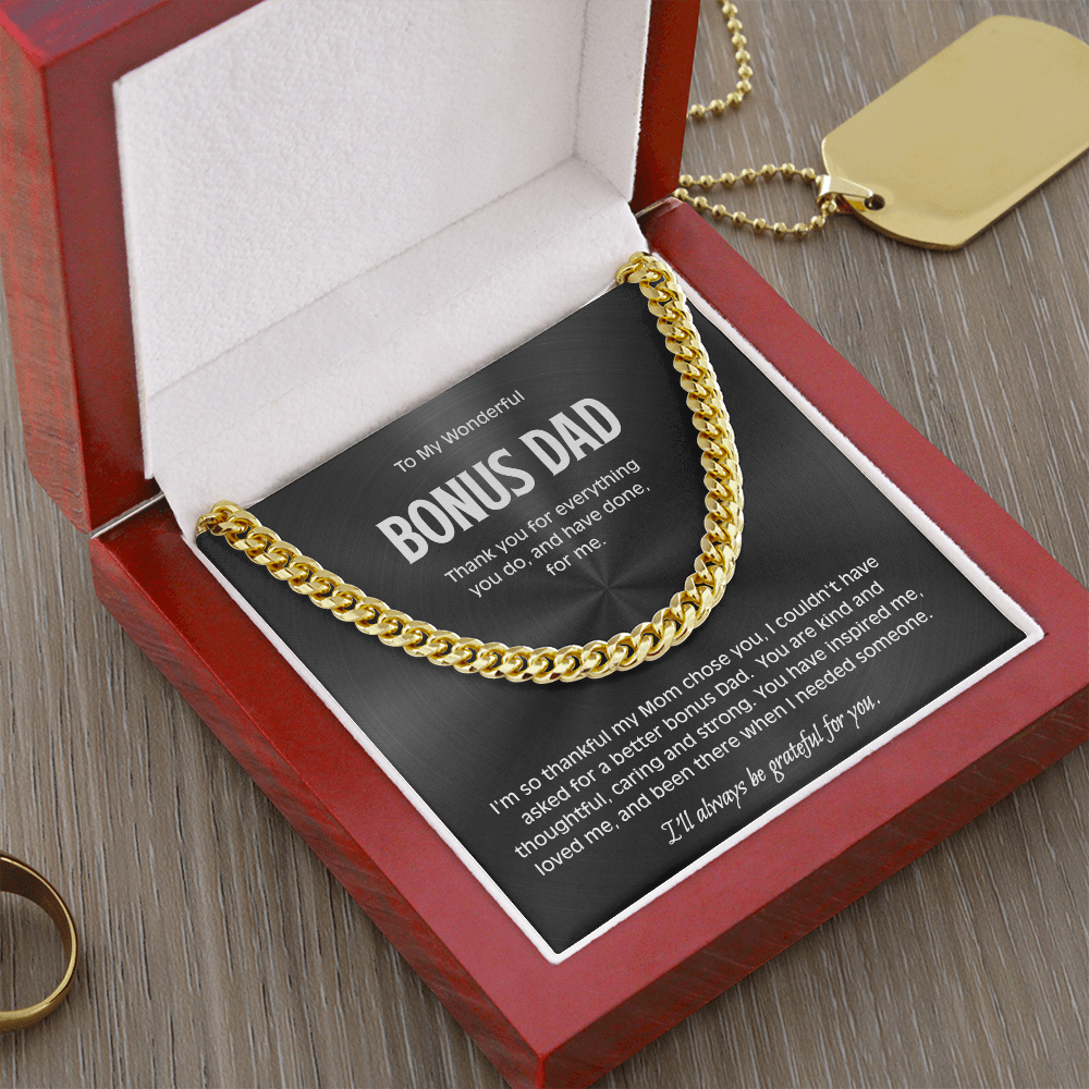 Bonus Dad Cuban Link Chain - Sentimental Necklace Gift for Stepdad