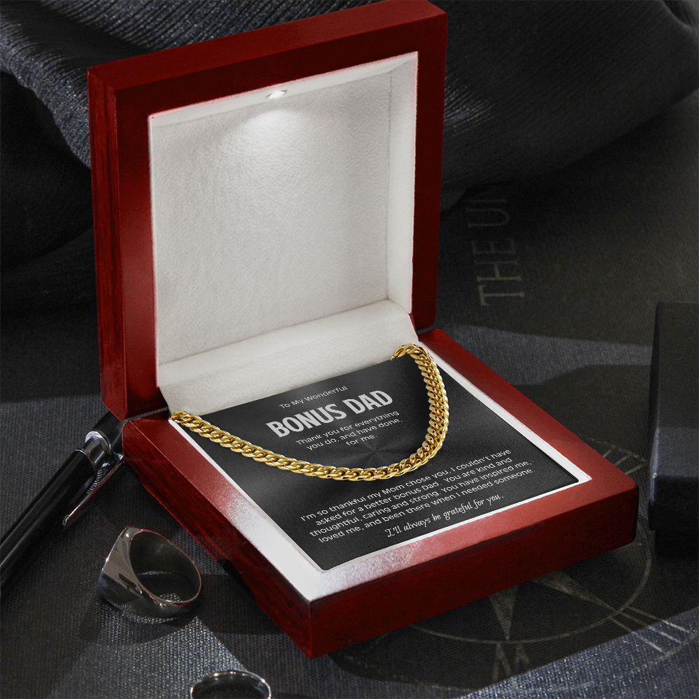 Bonus Dad Cuban Link Chain - Sentimental Necklace Gift for Stepdad