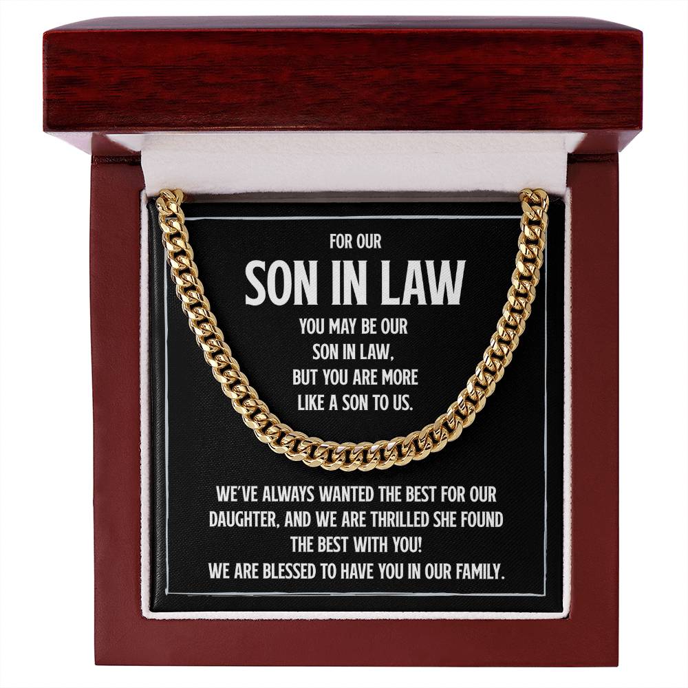 Son-in-Law Cuban Link Chain, Meaningful Gift for Son-in-Law, Wedding Gift from Parents of the Bride