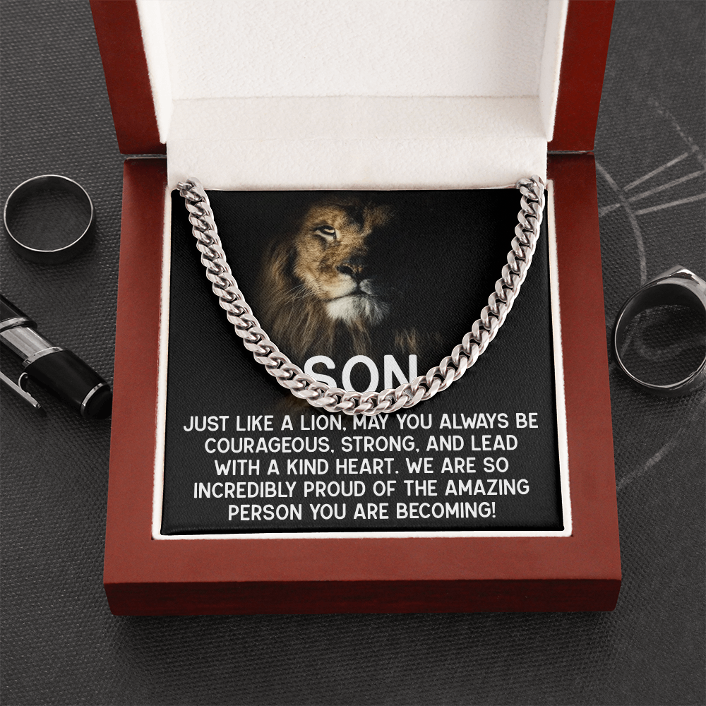 To My Son - Courageous Lion Cuban Link Chain