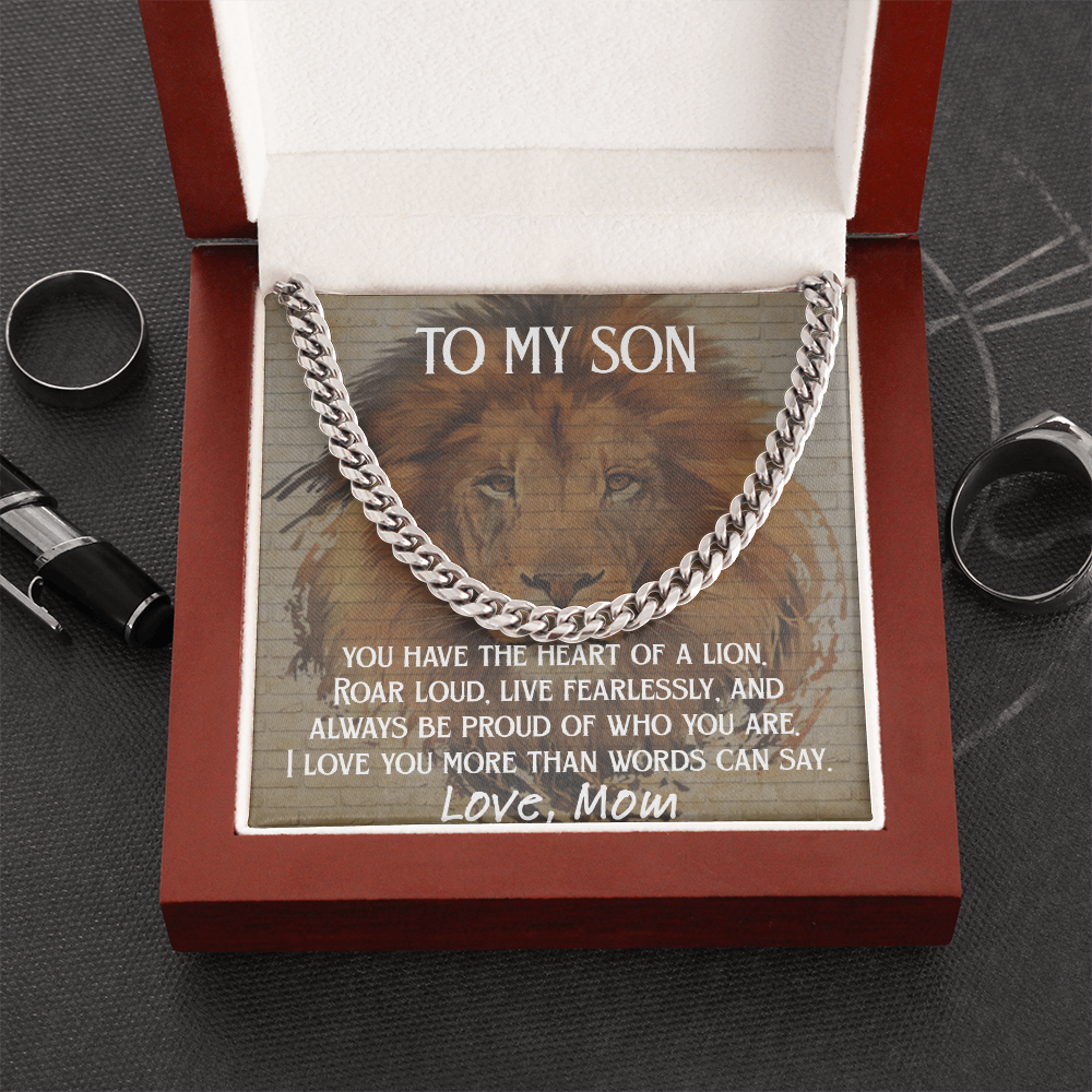 To My Son - Heart of a Lion Cuban Link Chain