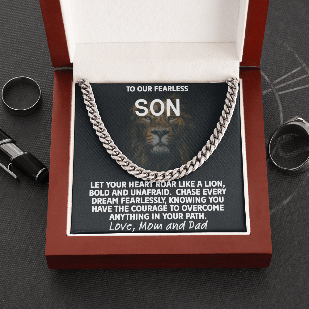 To Our Fearless Son - Bold Lion Cuban Link Chain