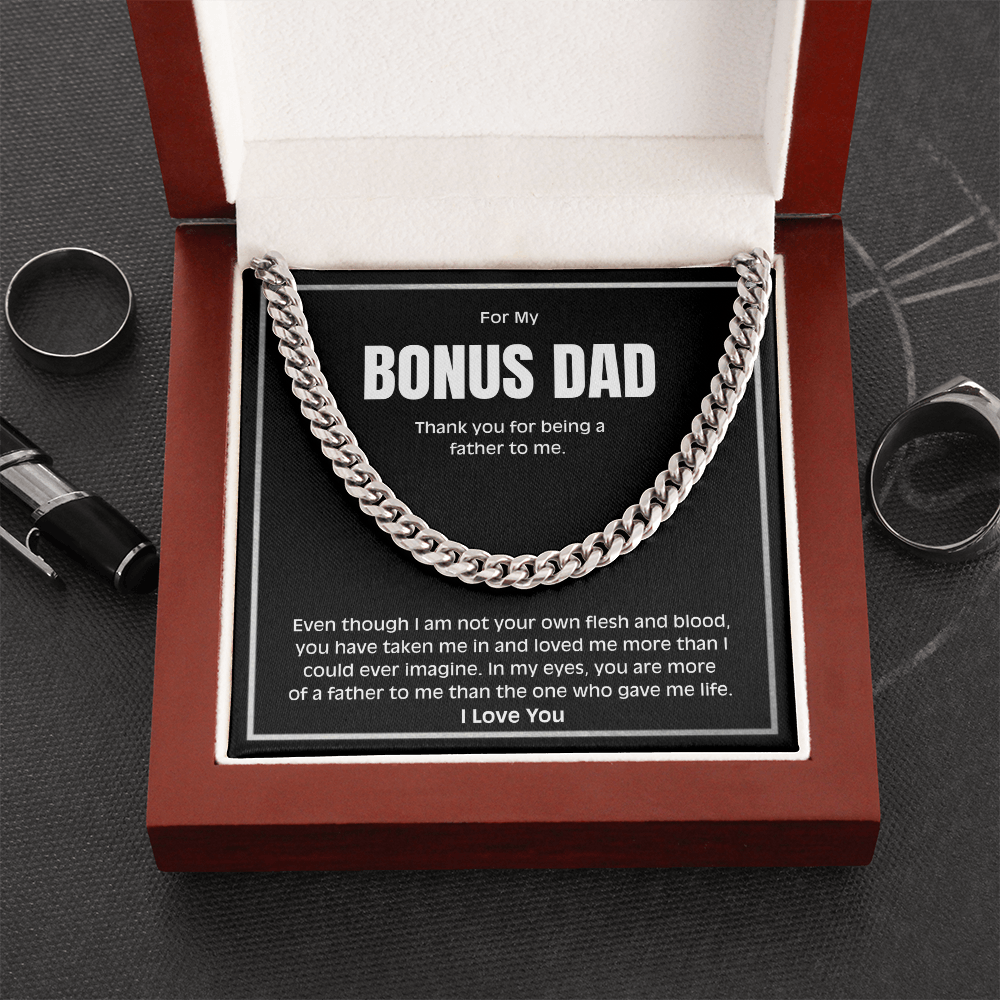 Bonus Dad Necklace – Meaningful Cuban Link Chain Gift for Stepdad