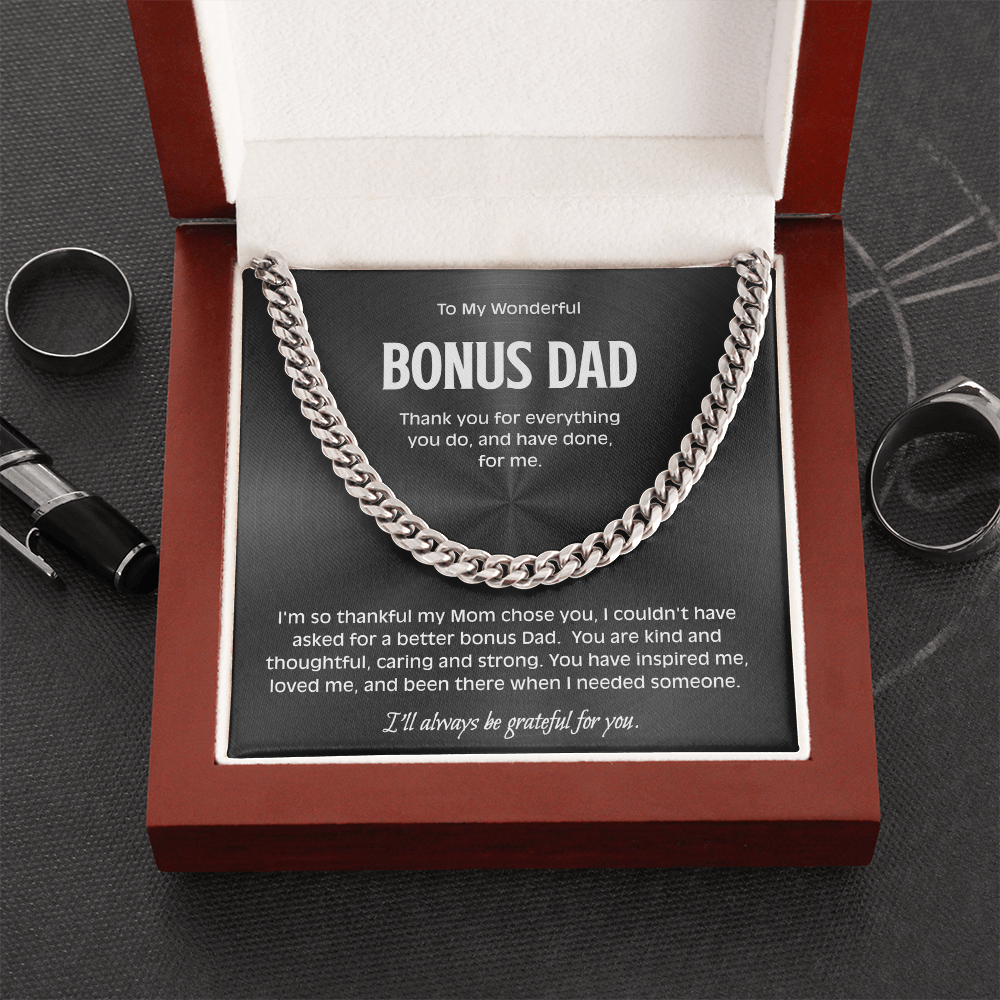 Bonus Dad Cuban Link Chain - Sentimental Necklace Gift for Stepdad