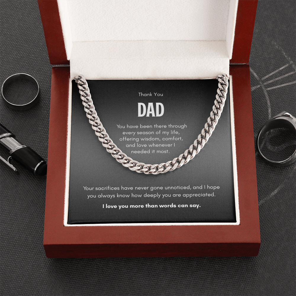 Thank You Dad Necklace – Cuban Link Chain Gift for Father