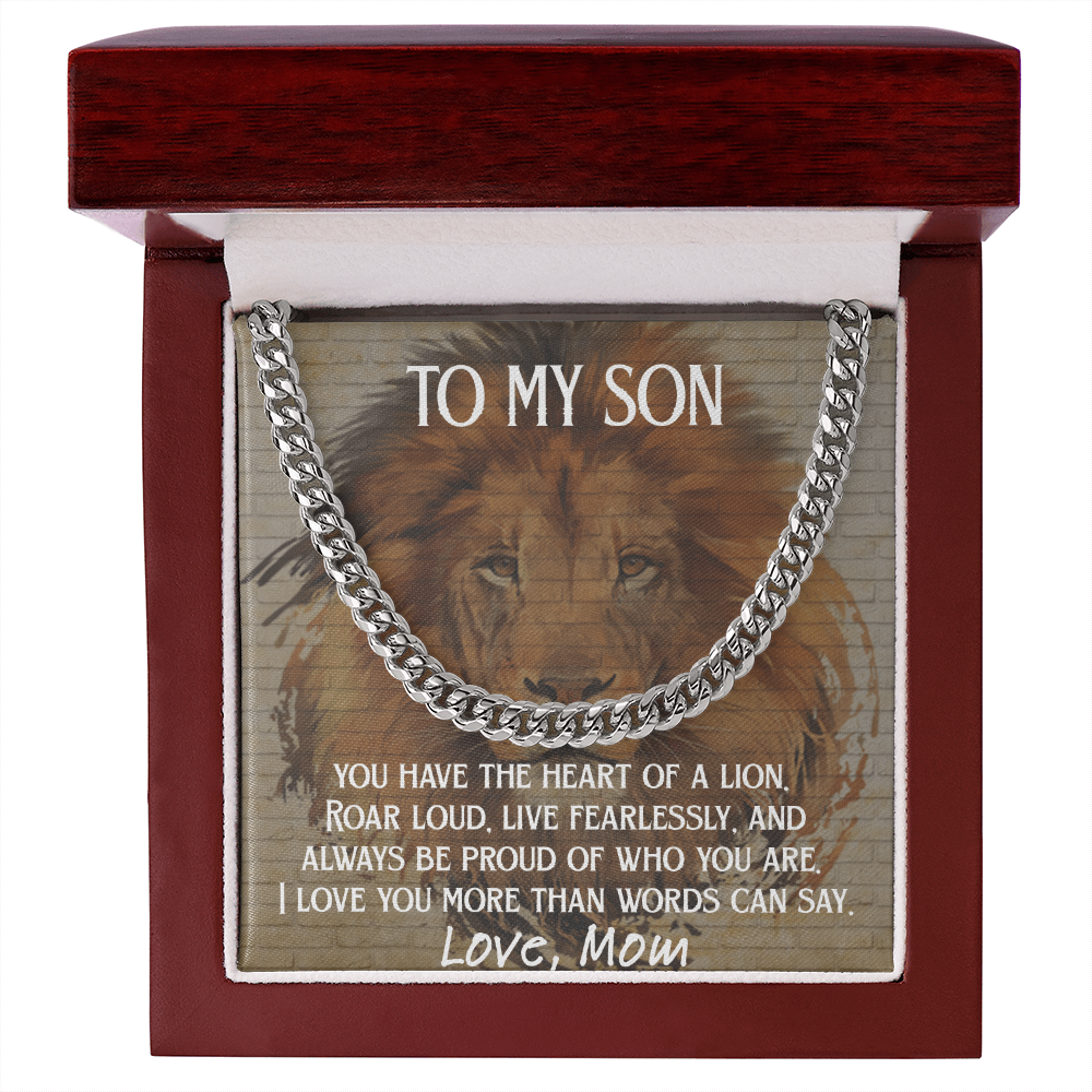 To My Son - Heart of a Lion Cuban Link Chain