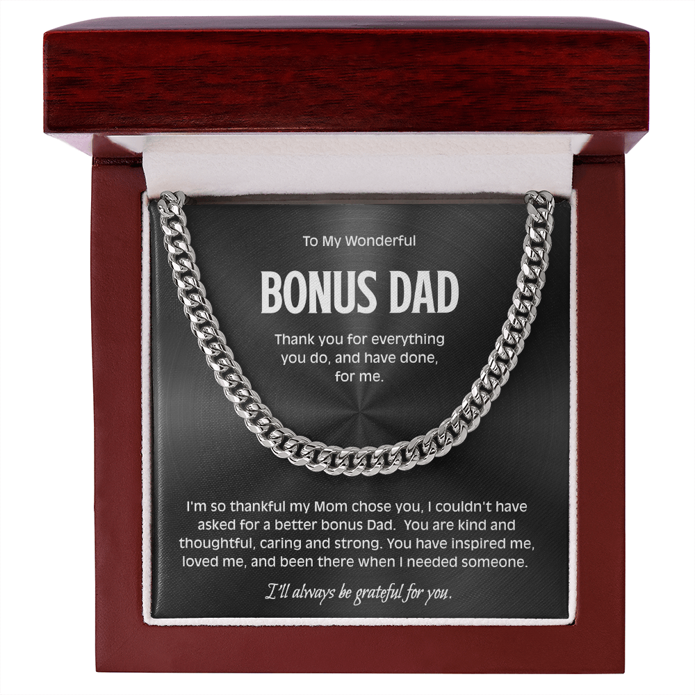 Bonus Dad Cuban Link Chain - Sentimental Necklace Gift for Stepdad