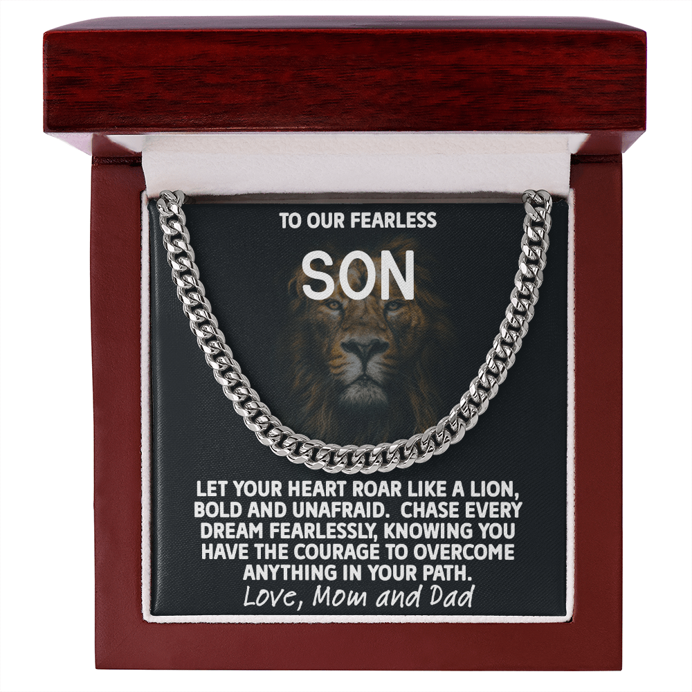 To Our Fearless Son - Bold Lion Cuban Link Chain
