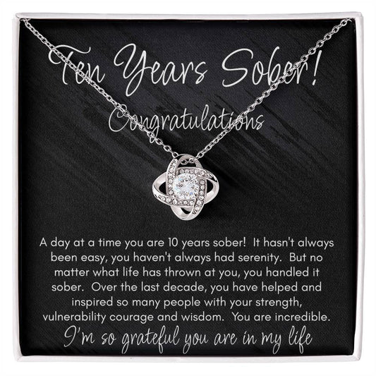 10 Years Sober Necklace – A Decade of Strength, Courage & Recovery