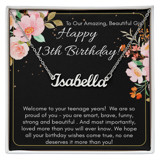 Personalized Name Necklace For A Girls 13th Birthday