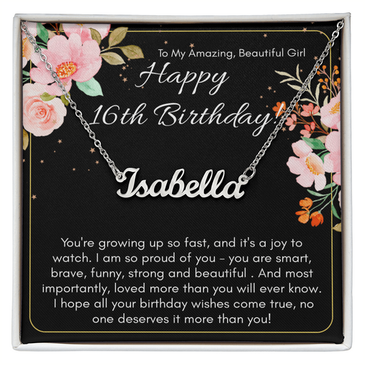 Personalized Name Necklace For A Girls 16th Birthday