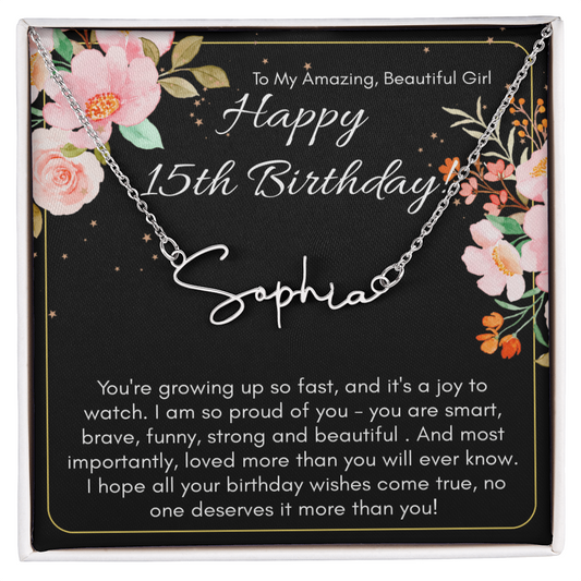 Personalized Name Necklace For A Girls 15th Birthday