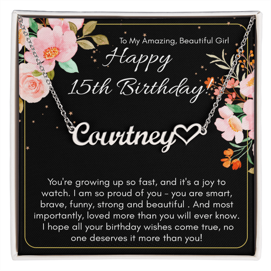 Personalized Name Necklace For A Girls 15th Birthday