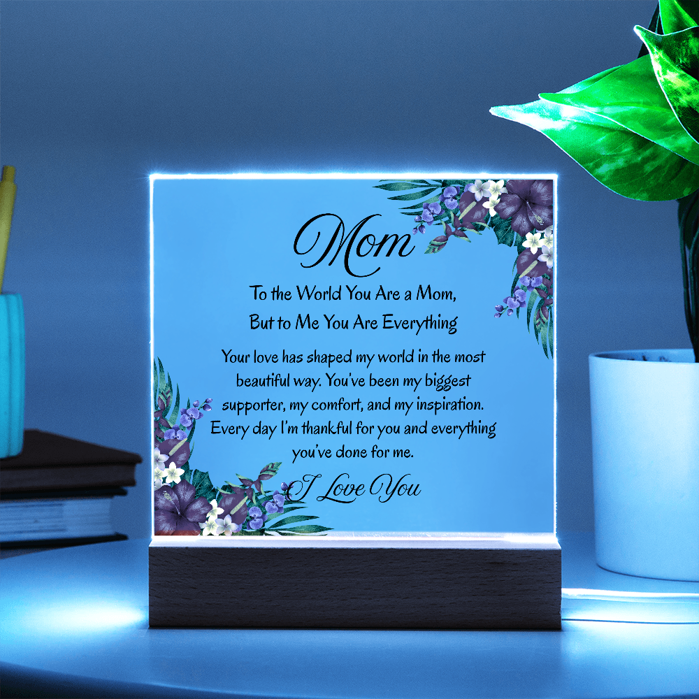 Mom, To the World You Are a Mom, But to Me You Are Everything – Floral Light Up Acrylic Plaque