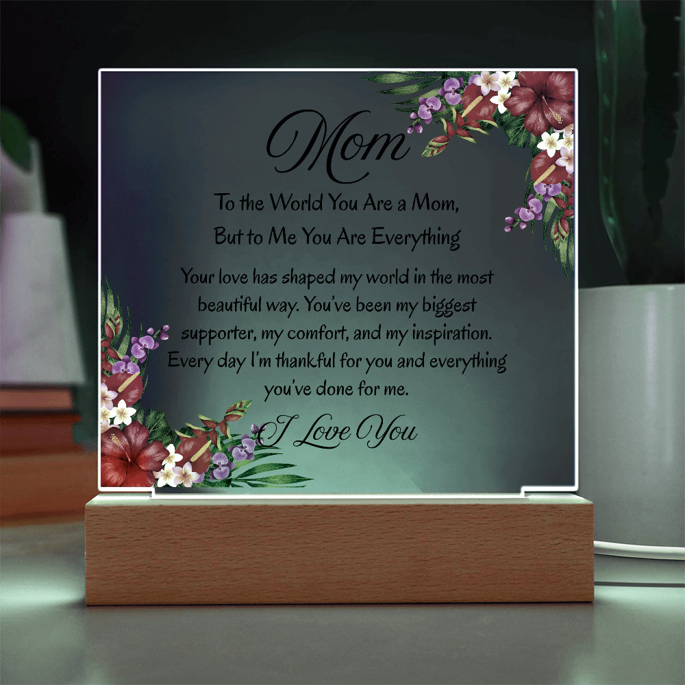 Mom, To the World You Are a Mom, But to Me You Are Everything – Floral Light Up Acrylic Plaque