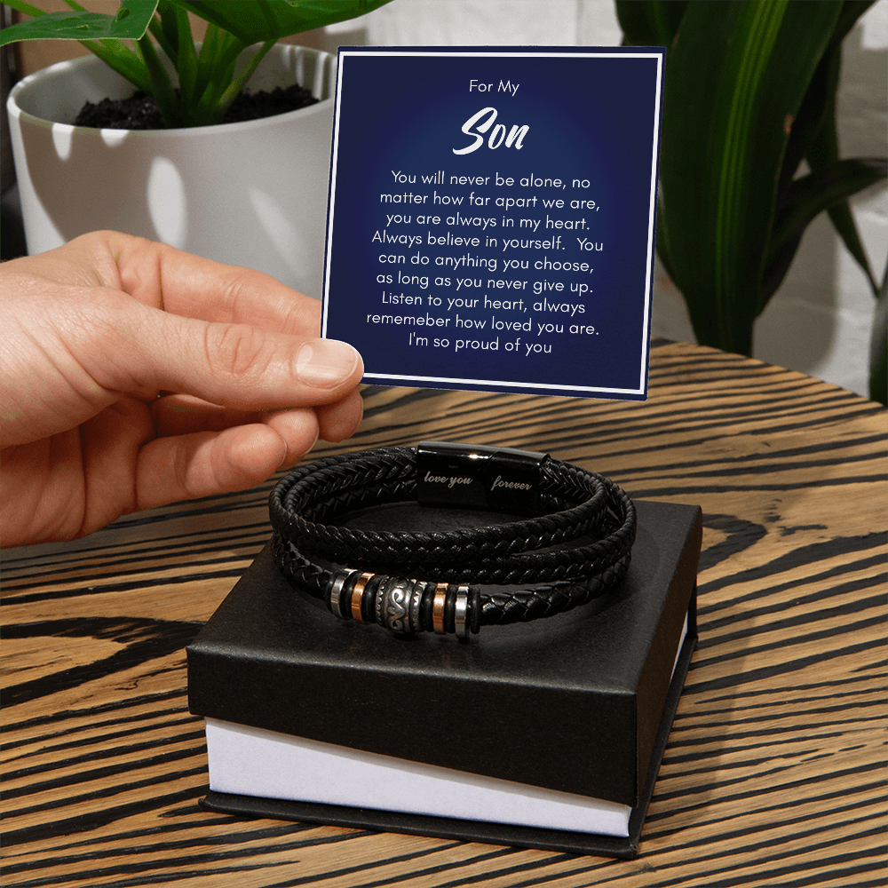 To My Son - Never Alone Engraved Men's Bracelet
