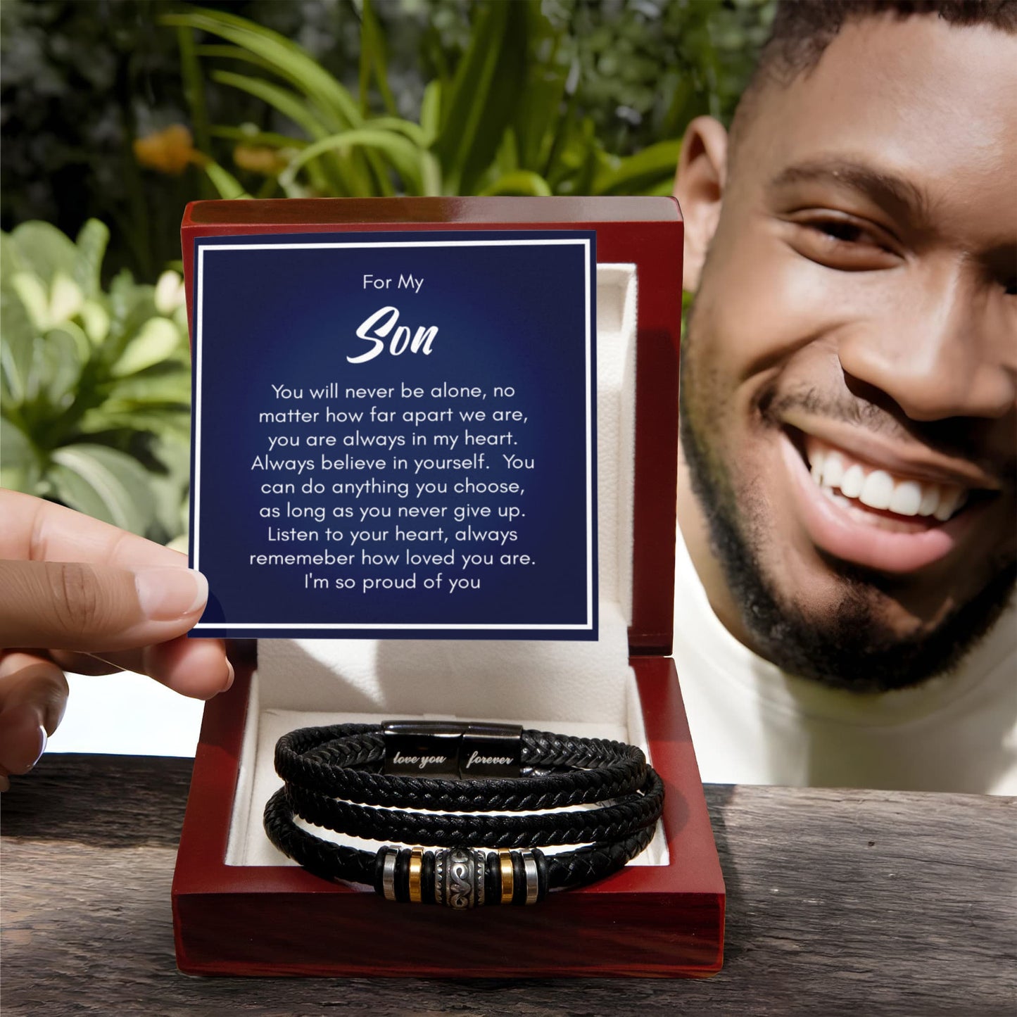 To My Son - Never Alone Engraved Men's Bracelet