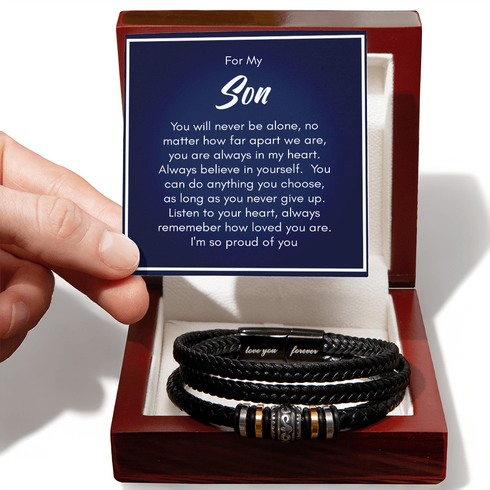 To My Son - Never Alone Engraved Men's Bracelet