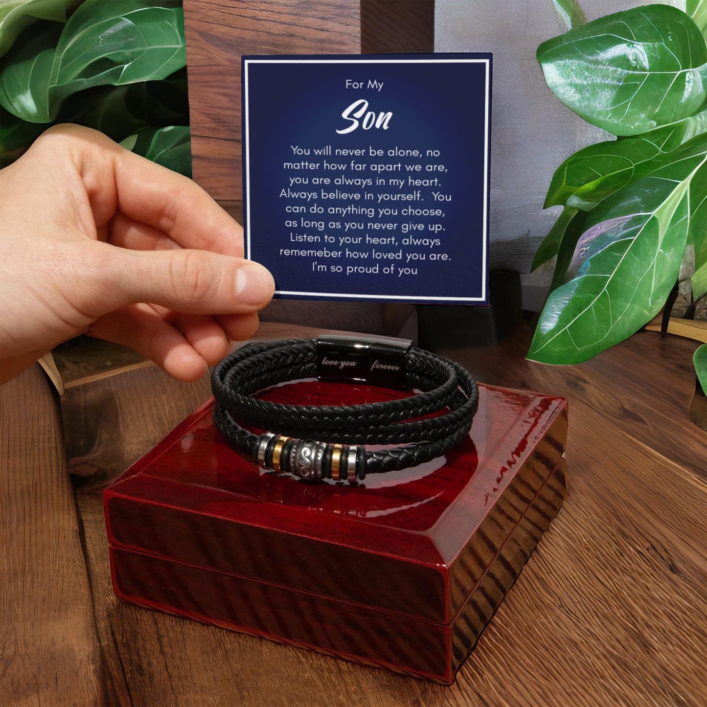 To My Son - Never Alone Engraved Men's Bracelet