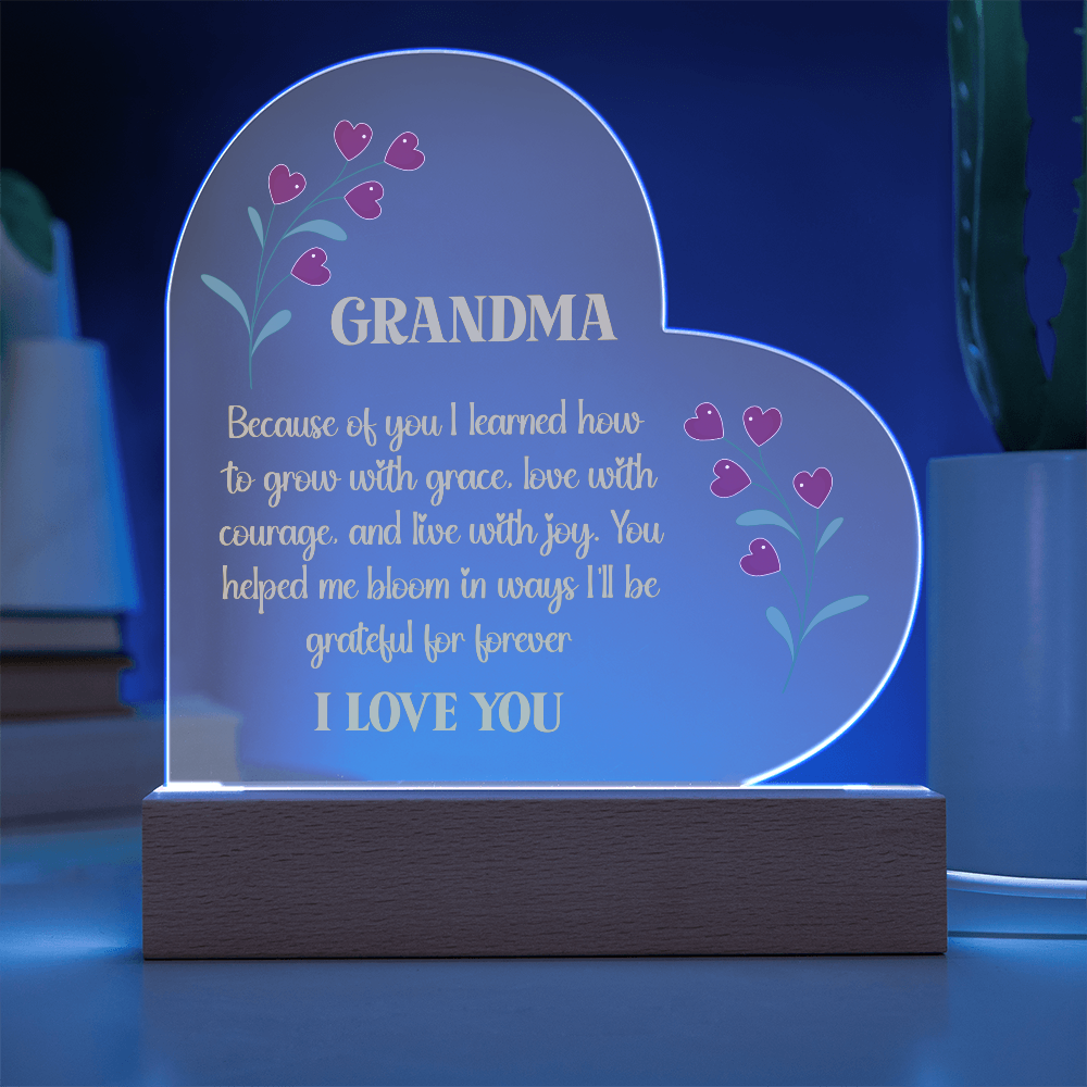 “You Helped Me Bloom” Heart Acrylic Plaque for Grandma
