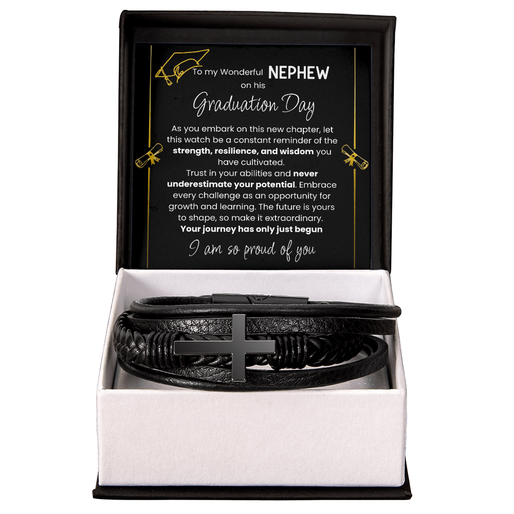 To My Wonderful Nephew – Men's Cross Bracelet Graduation Gift