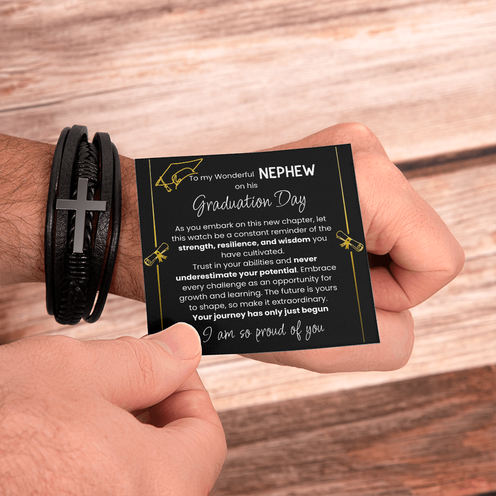 To My Wonderful Nephew – Men's Cross Bracelet Graduation Gift