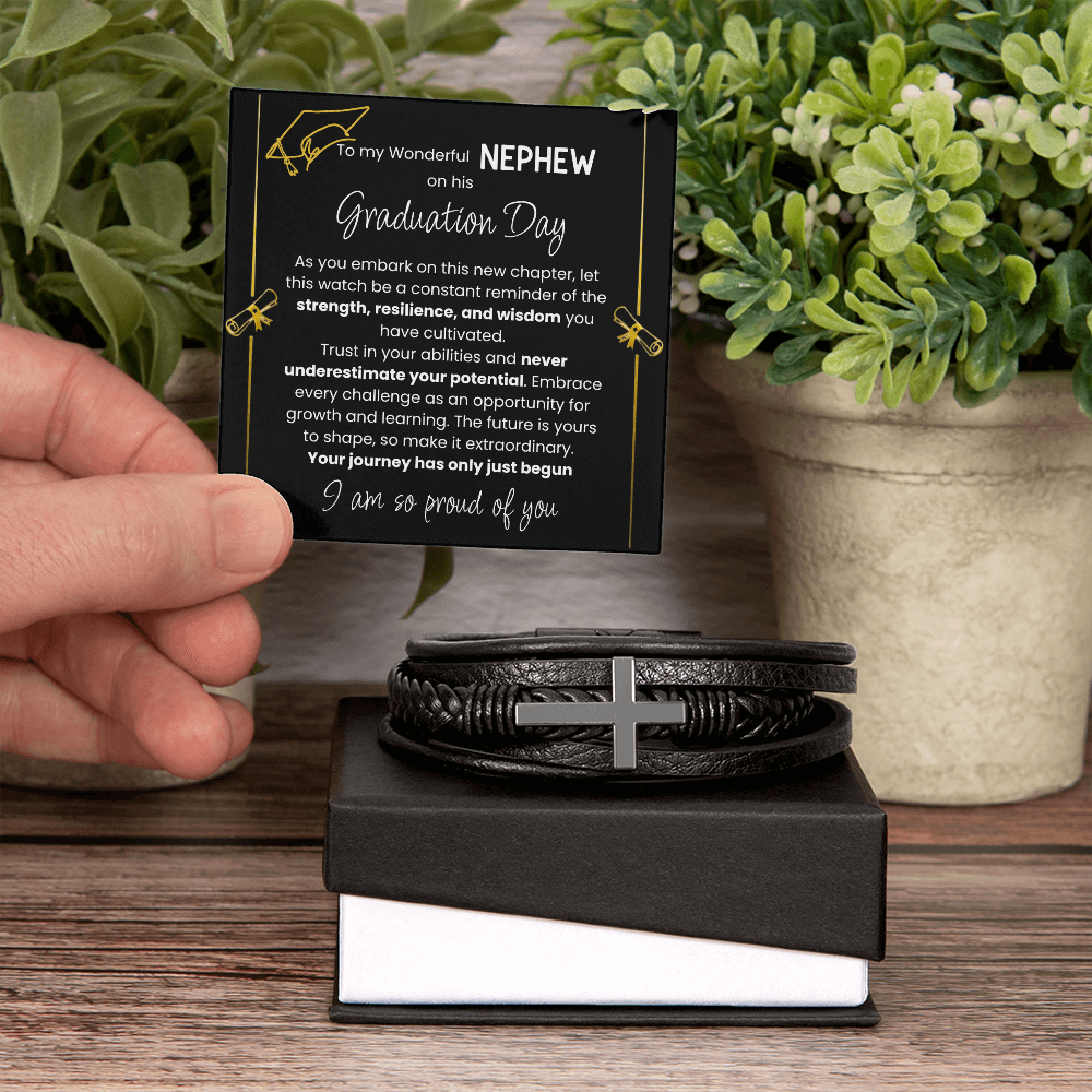 To My Wonderful Nephew – Men's Cross Bracelet Graduation Gift