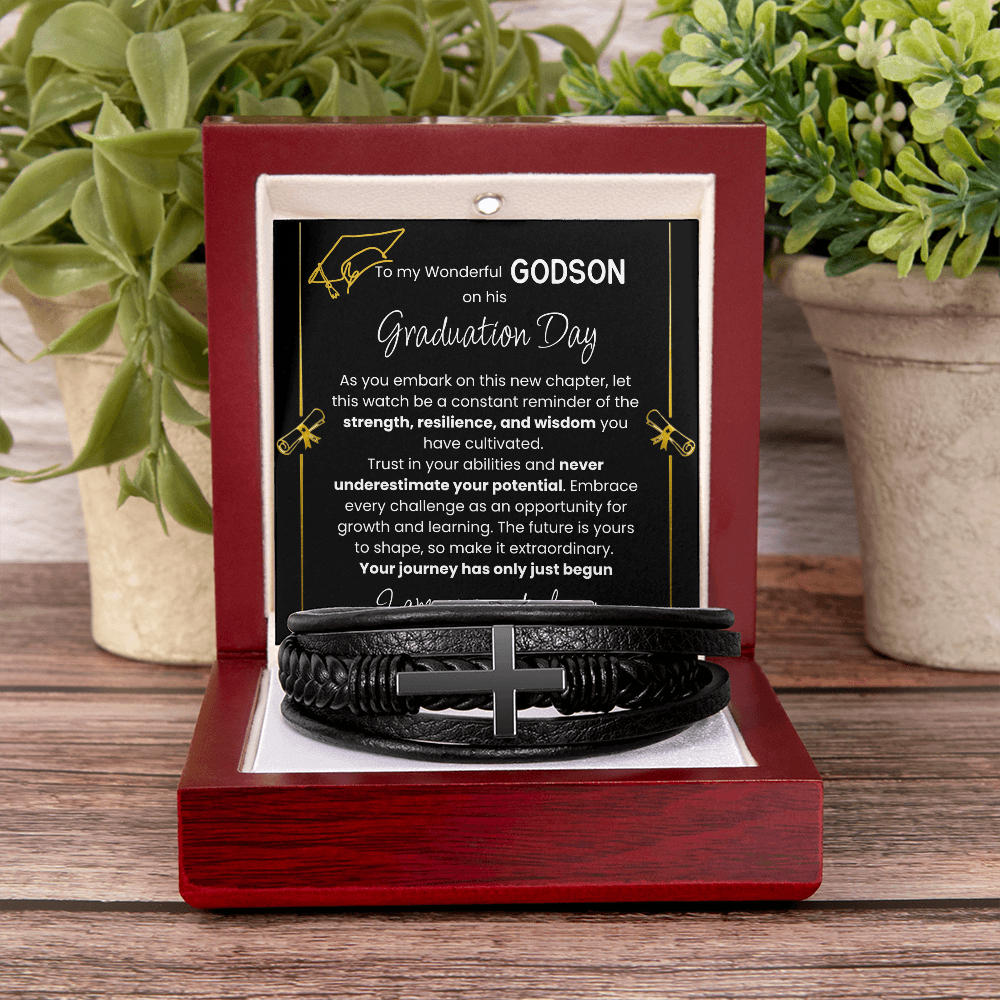 To My Wonderful Godson – Men's Cross Bracelet Graduation Gift