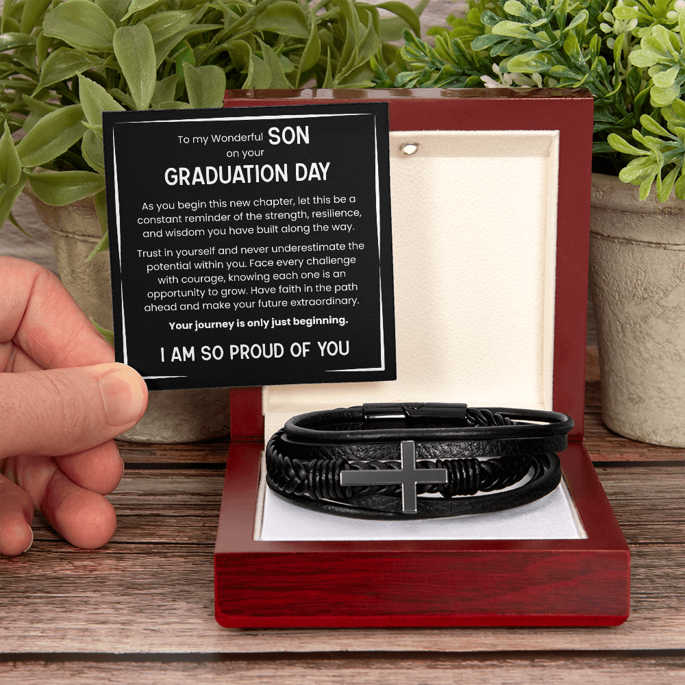 To My Wonderful Son Graduation Cross Bracelet