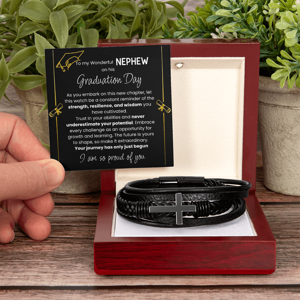 To My Wonderful Nephew – Men's Cross Bracelet Graduation Gift