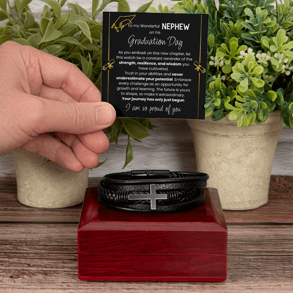 To My Wonderful Nephew – Men's Cross Bracelet Graduation Gift