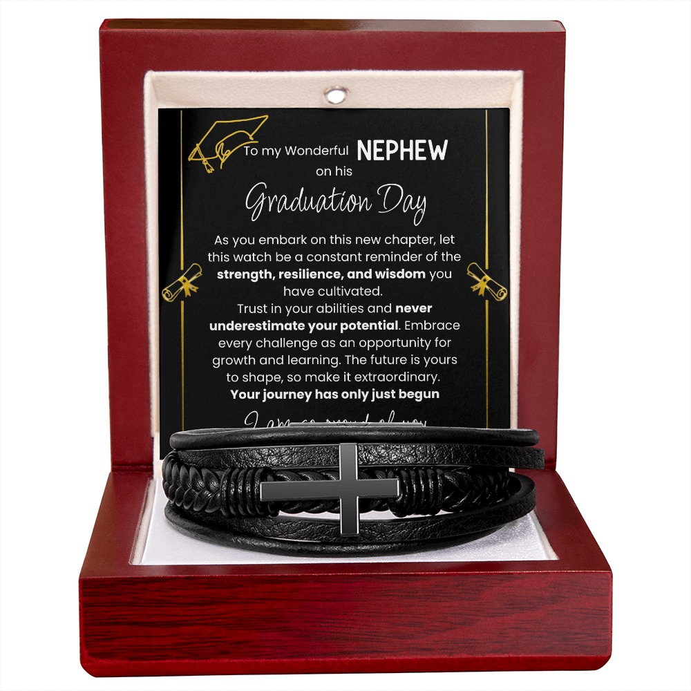 To My Wonderful Nephew – Men's Cross Bracelet Graduation Gift