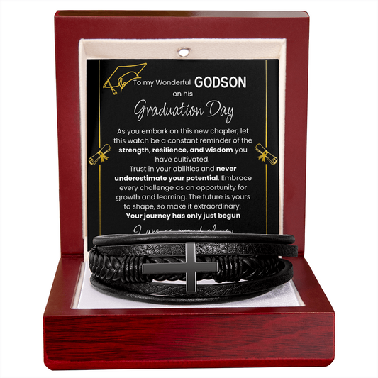 To My Wonderful Godson – Men's Cross Bracelet Graduation Gift