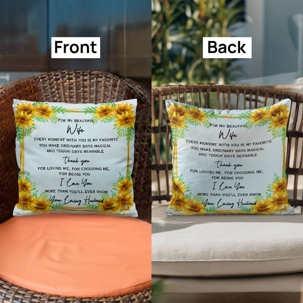 To My Beautiful Wife — Sunflower Love Pillow